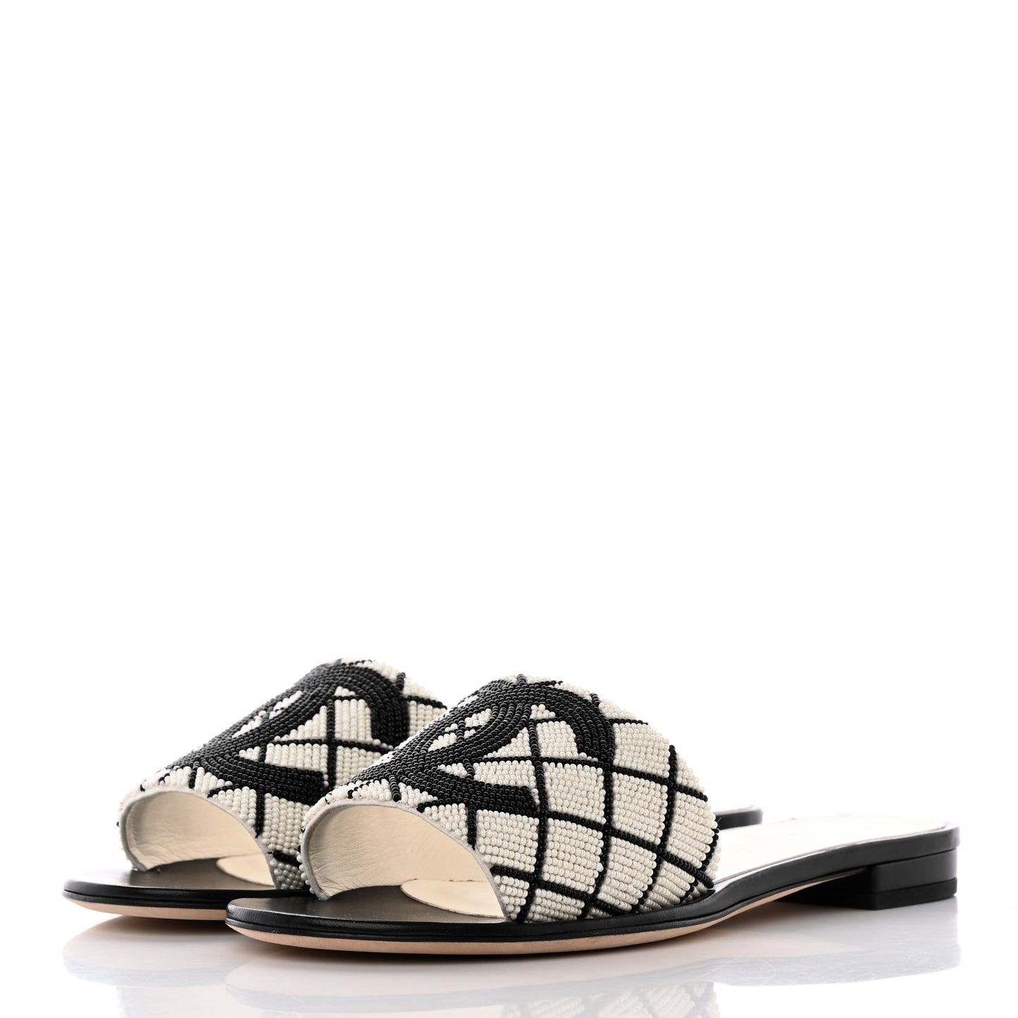 Pearl Embroidery CC Mules 37.5 Black White