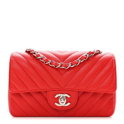 Chanel Caviar Chevron Quilted Mini Rectangular Flap Red 1 of 11