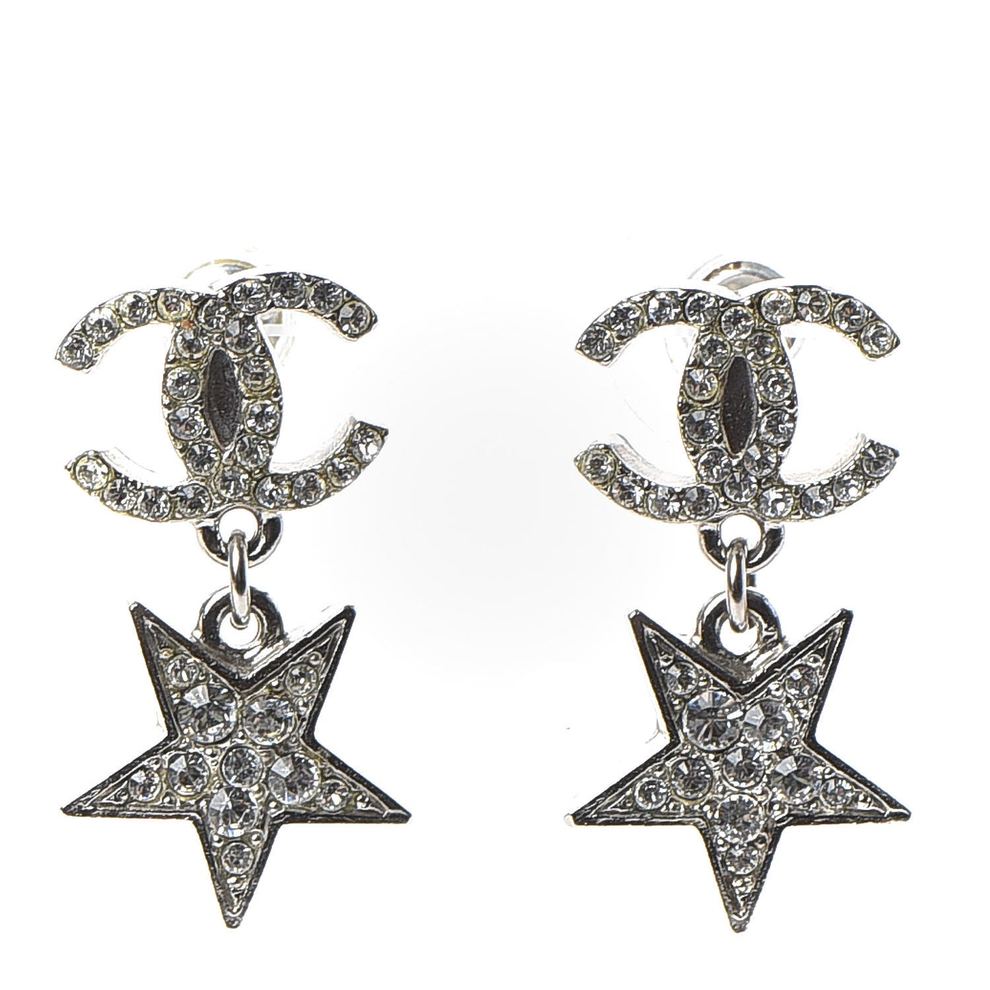 Crystal CC Star Drop Earrings Silver