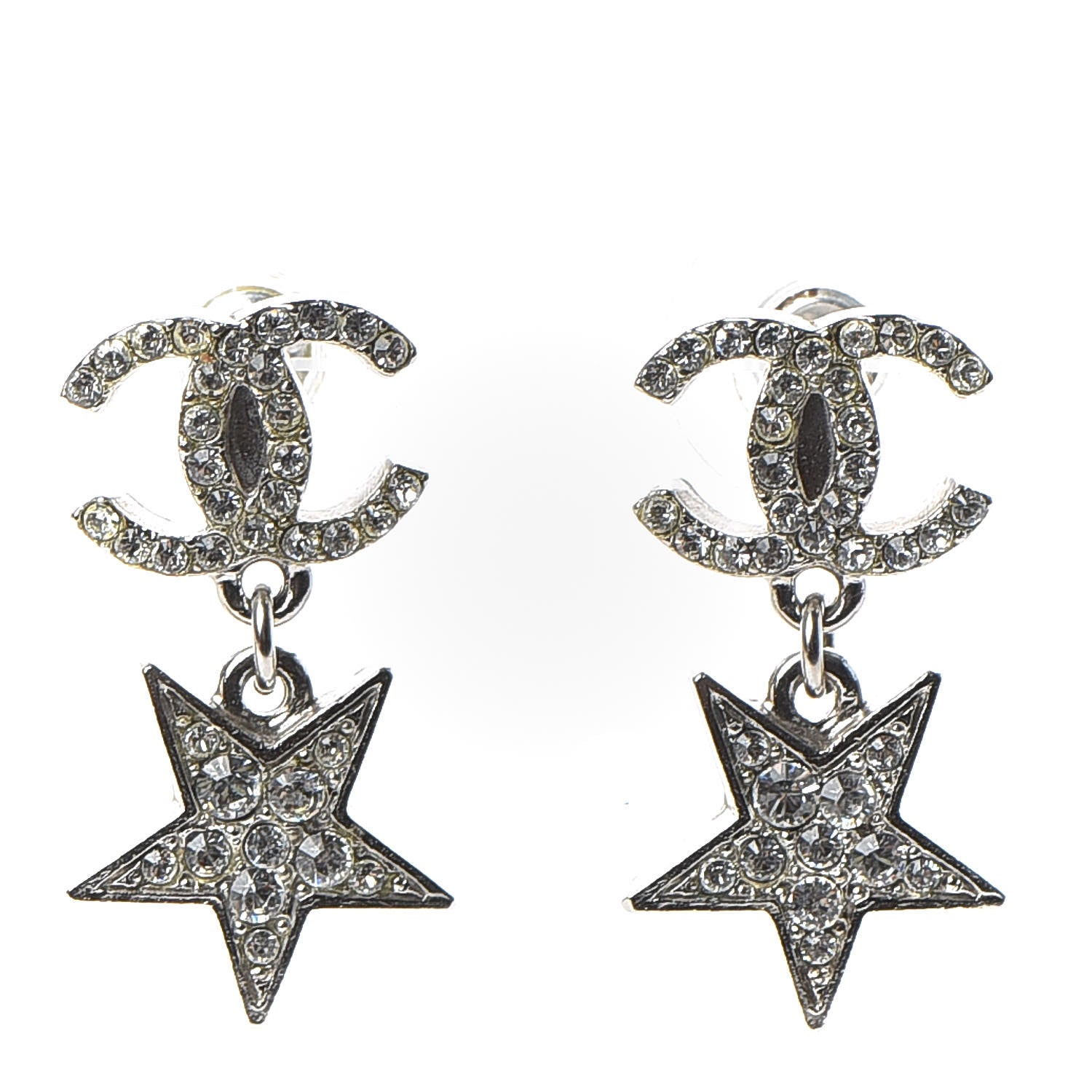 Chanel Crystal CC Star Drop Earrings Silver 1 of 4