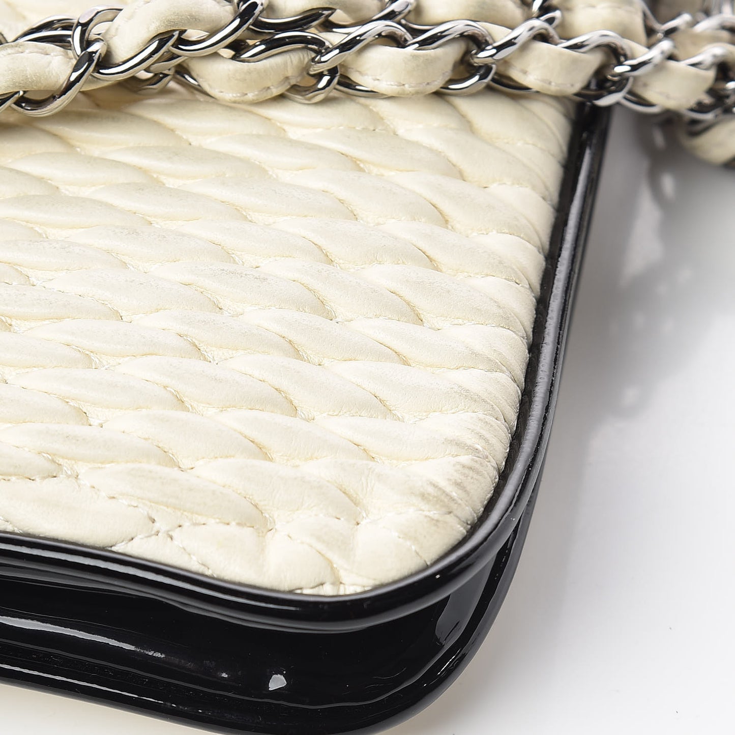 Vinyl Lambskin Quilted Shoulder Flap Beige Black