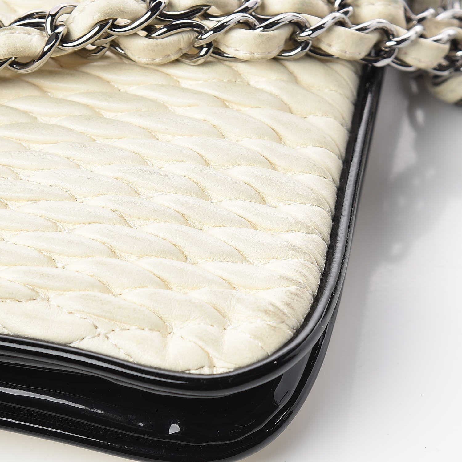 Chanel Vinyl Lambskin Quilted Shoulder Flap Beige Black 14 of 16