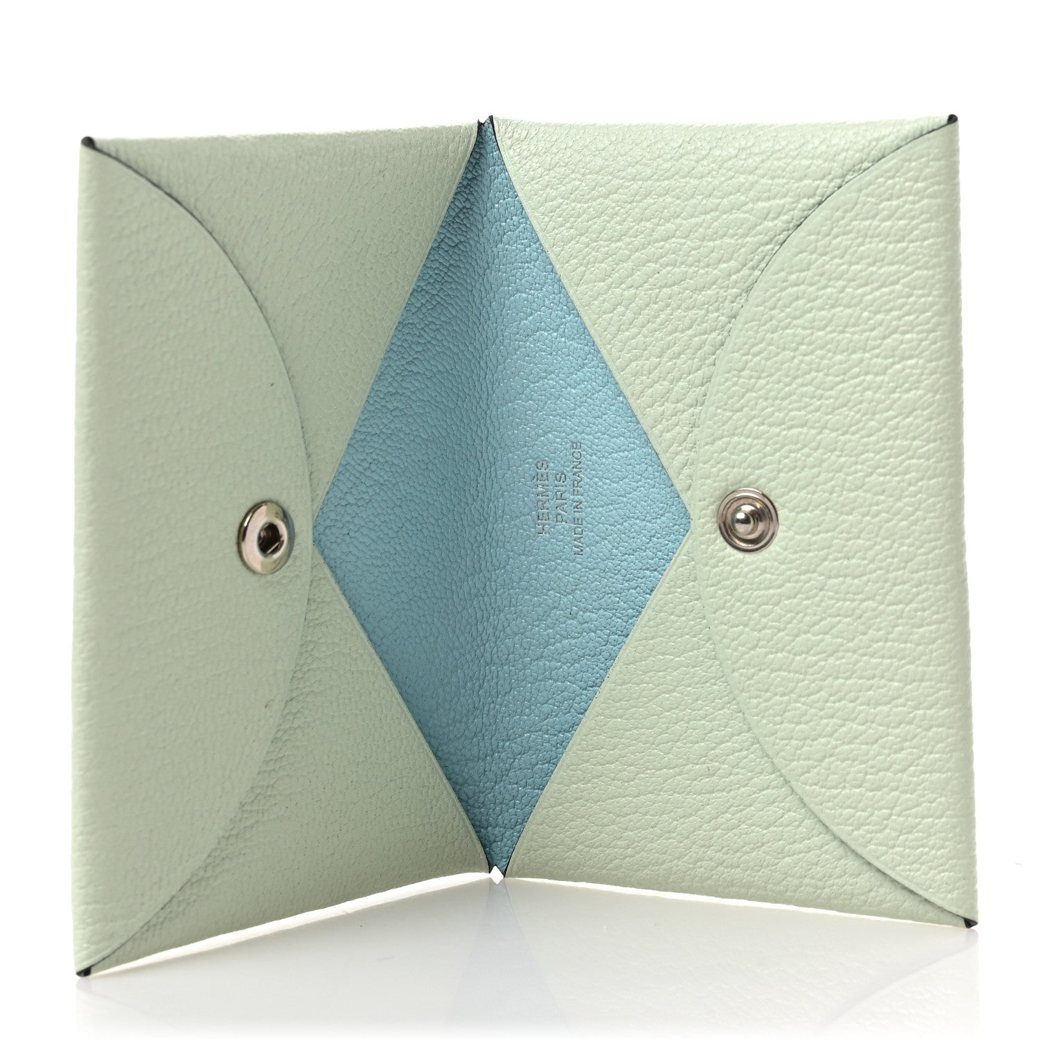 Hermes Chevre Mysore Verso Calvi Card Case Vert Fizz Bleu Zephyr 5 of 6