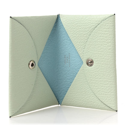 Hermes Chevre Mysore Verso Calvi Card Case Vert Fizz Bleu Zephyr 5 of 6