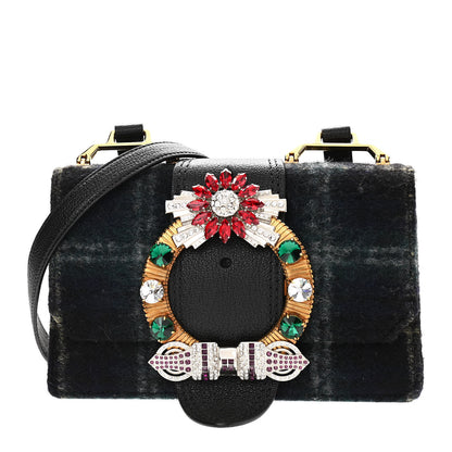 Miu Miu Wool Plaid Crystal Embellished Shoulder Bag Blue 1 of 11