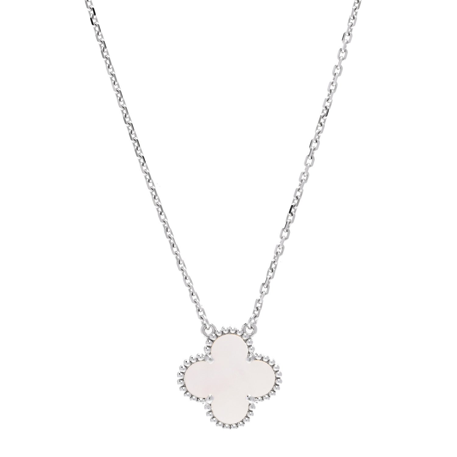 Van Cleef & Arpels 18K White Gold Mother of Pearl Vintage Alhambra Pendant Necklace 1 of 5