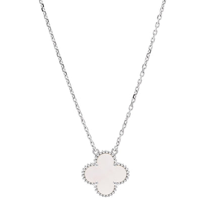 Van Cleef & Arpels 18K White Gold Mother of Pearl Vintage Alhambra Pendant Necklace 1 of 5