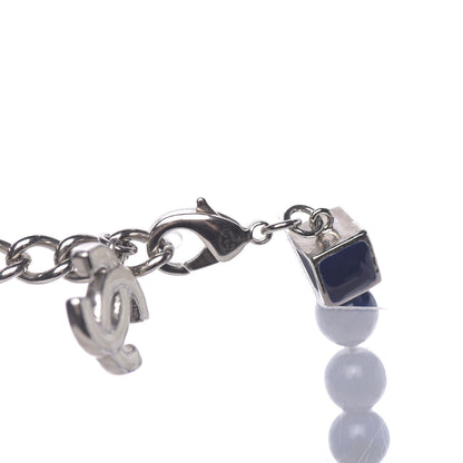 Chanel Pearl Beaded Enamel CC Long Necklace Navy Silver 5 of 6
