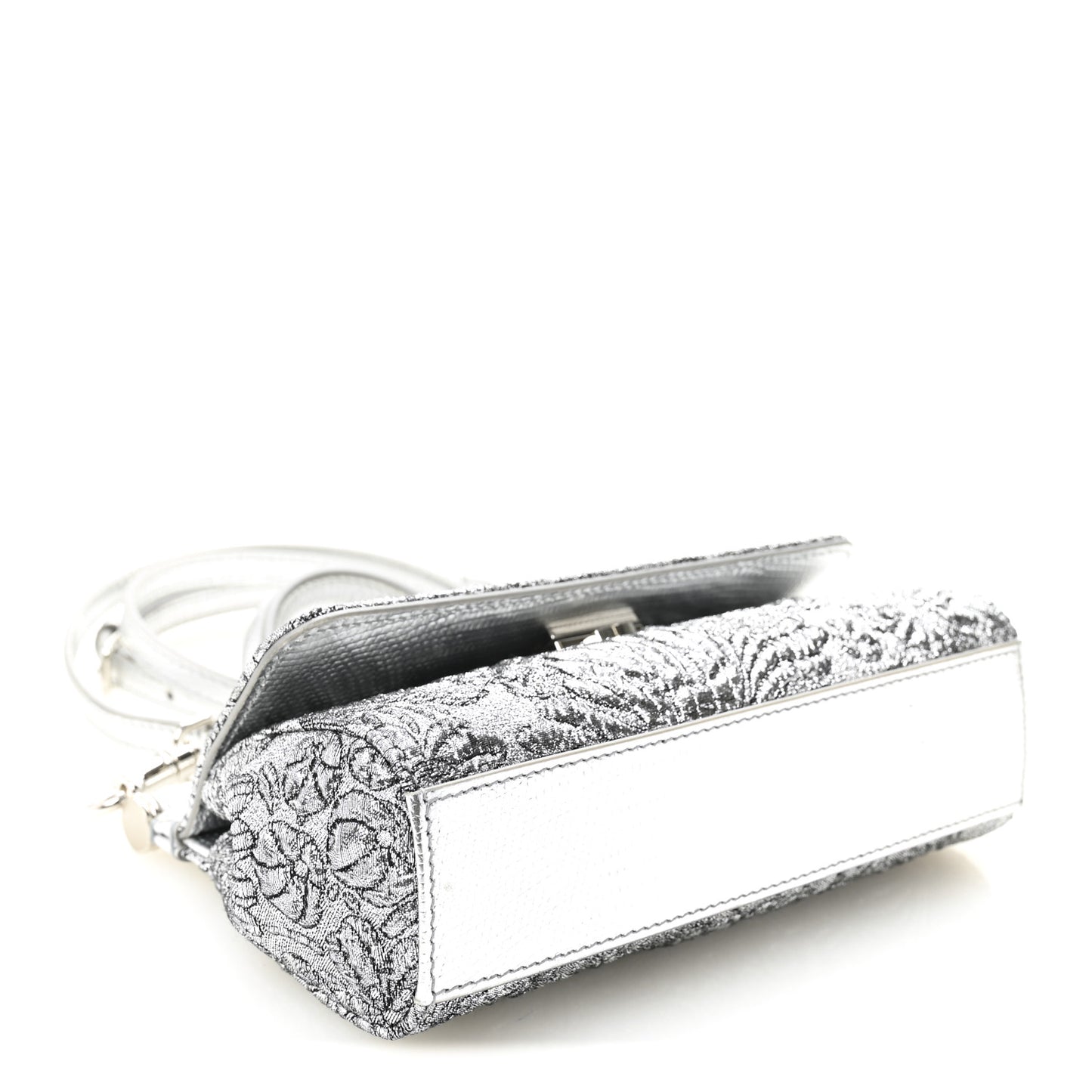 Brocade Fabric Lizard Calfskin Embossed Small Miss Sicily Satchel Silver