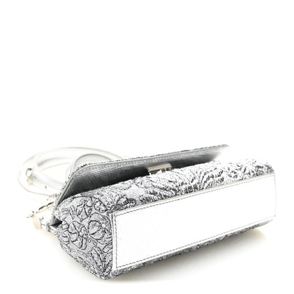 Dolce & Gabbana Brocade Fabric Lizard Calfskin Embossed Small Miss Sicily Satchel Silver 7 of 19