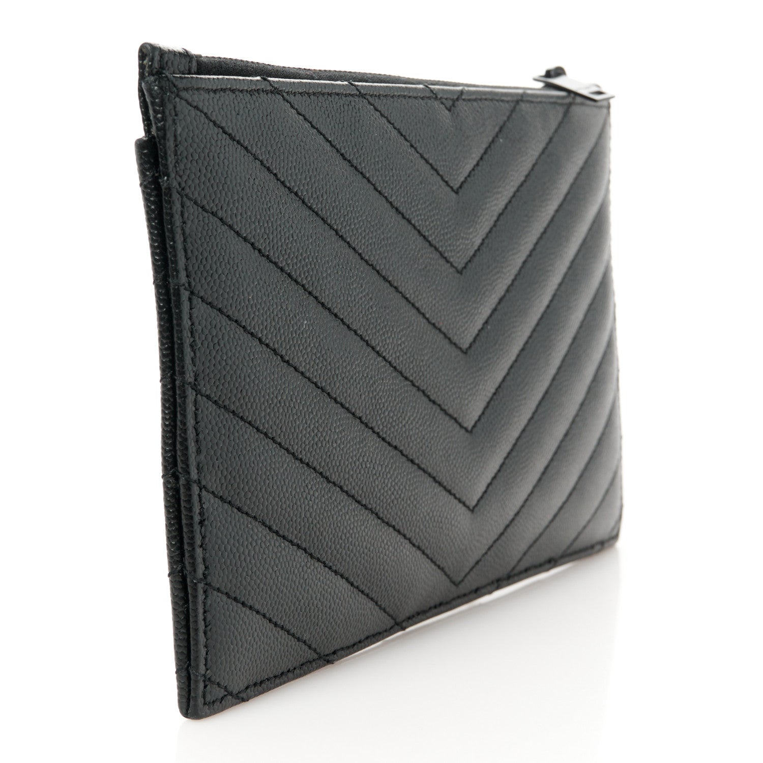 Saint Laurent Grain De Poudre Chevron Monogram Monochrome Bill Pouch Black 3 of 8