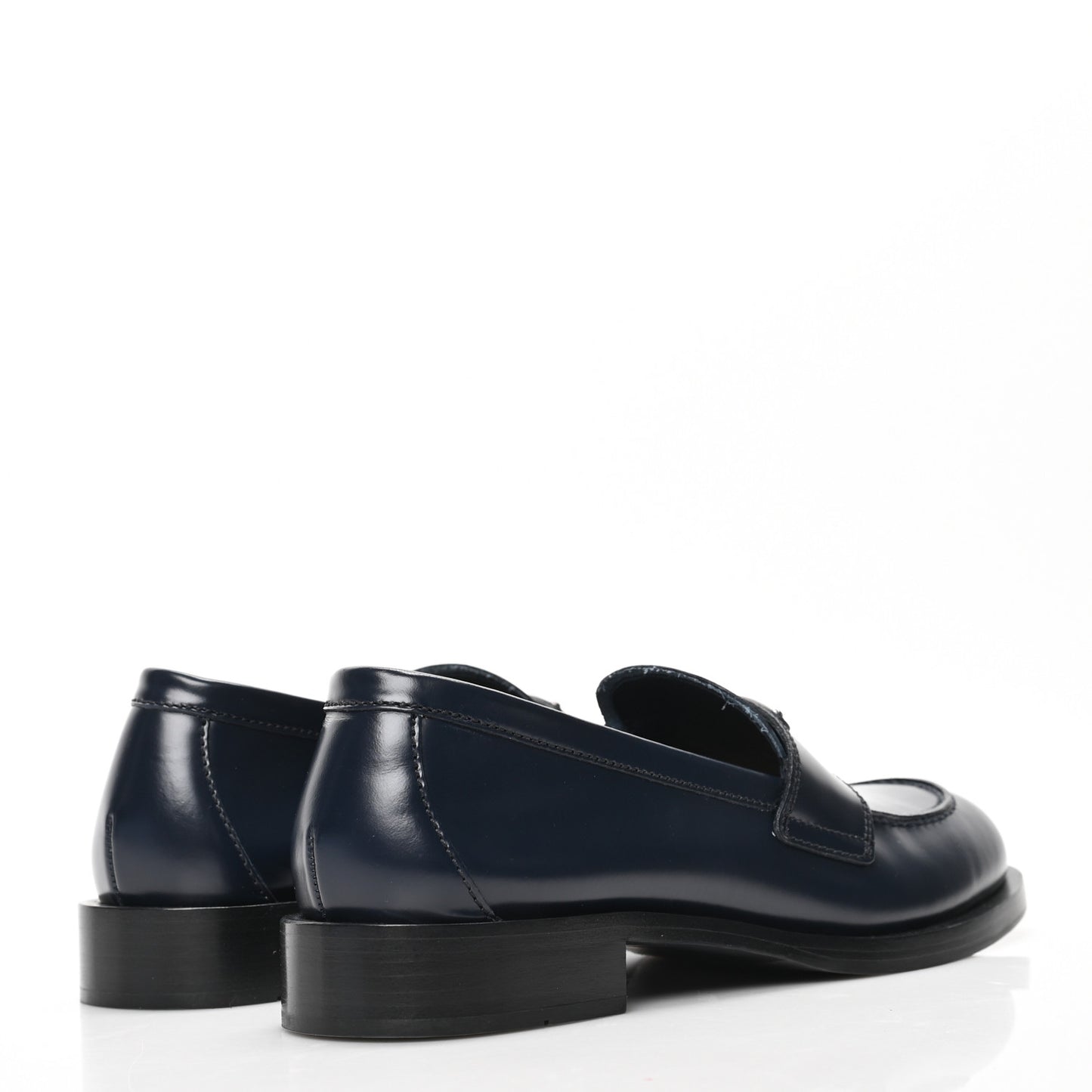 Brushed Calfskin Metal Triangle Logo 20mm Loafers 38.5 Blue
