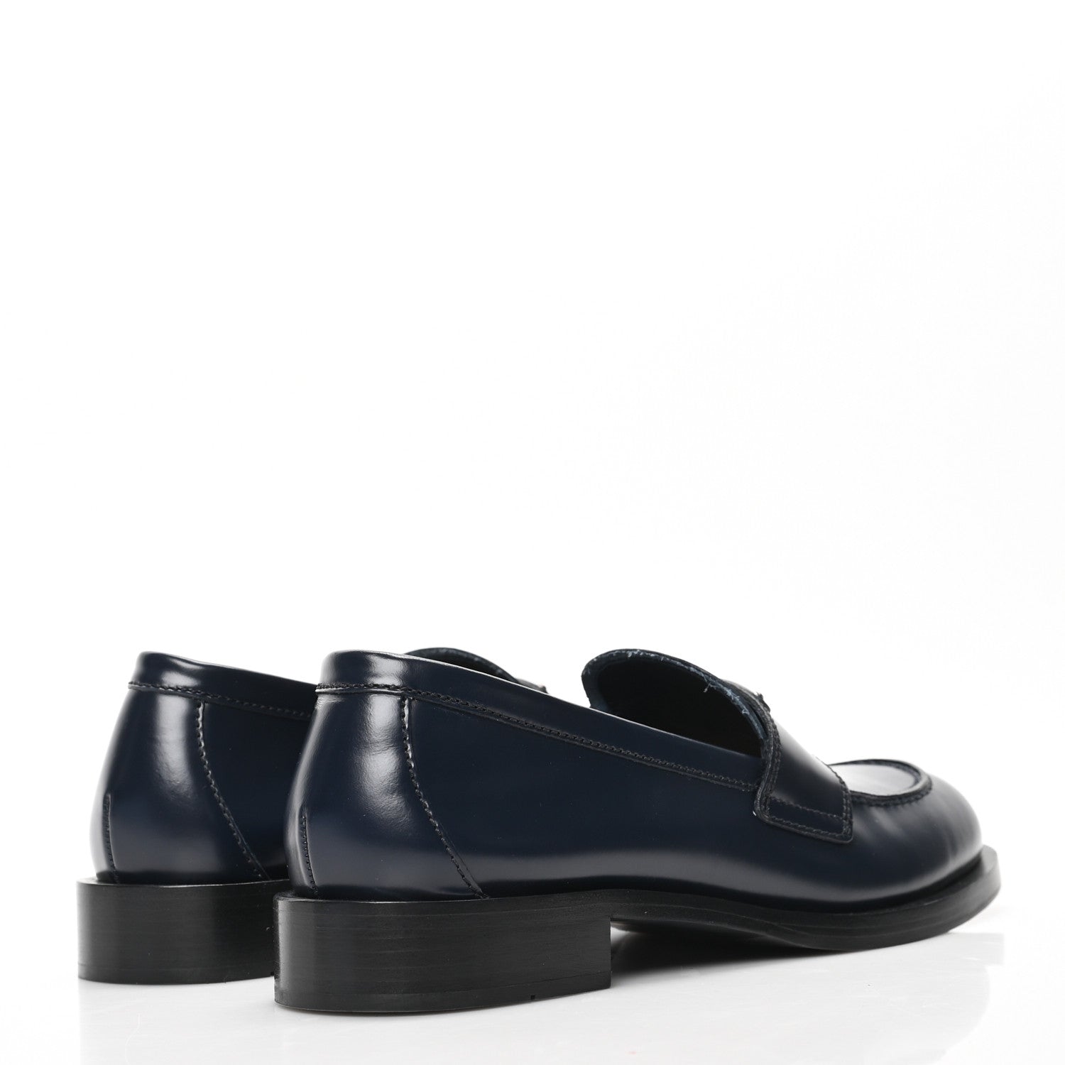 Prada Brushed Calfskin Metal Triangle Logo 20mm Loafers 38.5 Blue 4 of 8