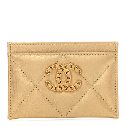 Chanel Metallic Goatskin Quilted Chanel 19 Card Holder Gold 1 of 9
