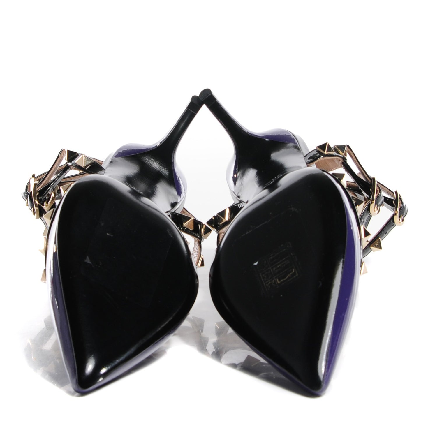 Patent Rockstud Ankle Strap Low Heel Pumps 36.5 Purple Black
