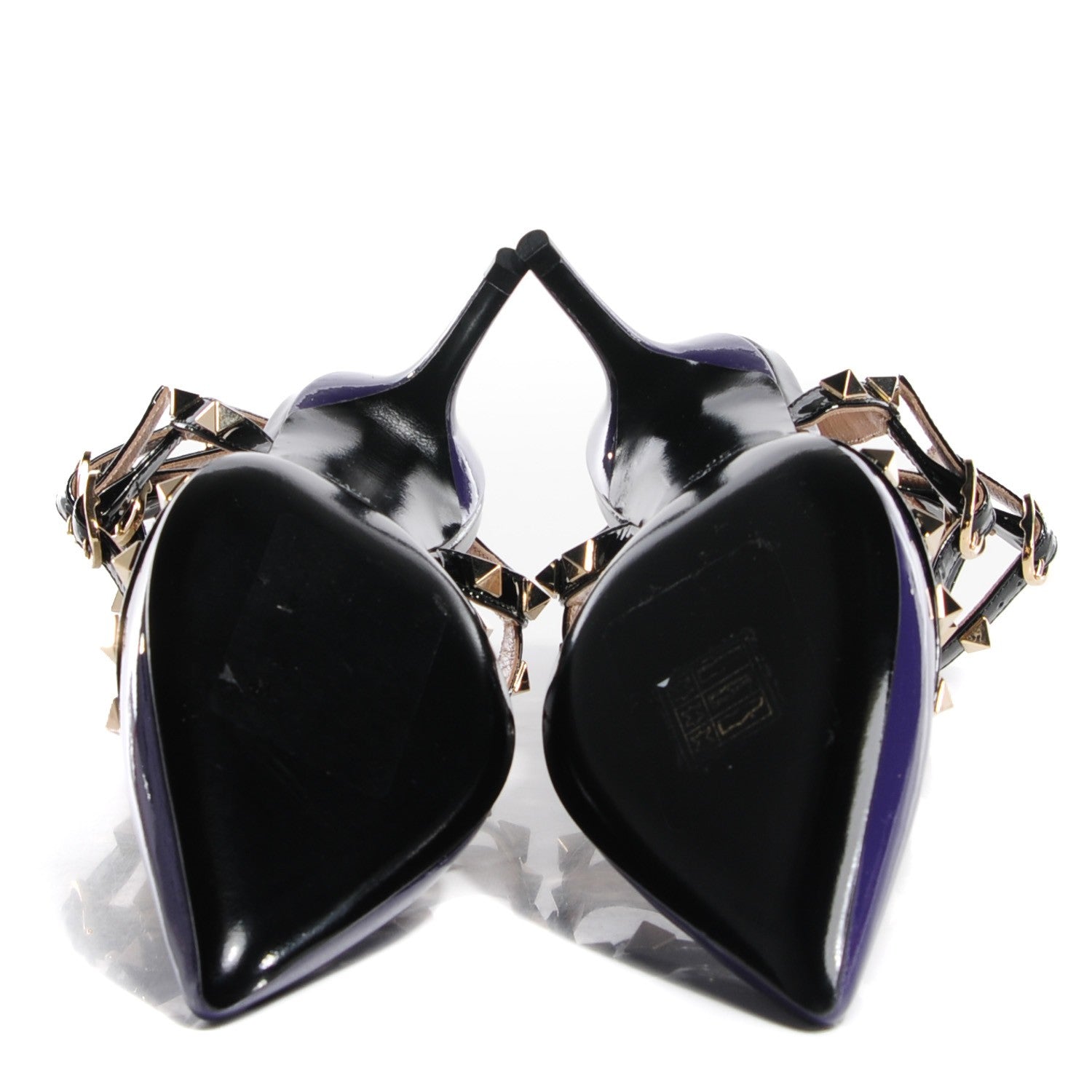 Valentino Garavani Patent Rockstud Ankle Strap Low Heel Pumps 36.5 Purple Black 5 of 6