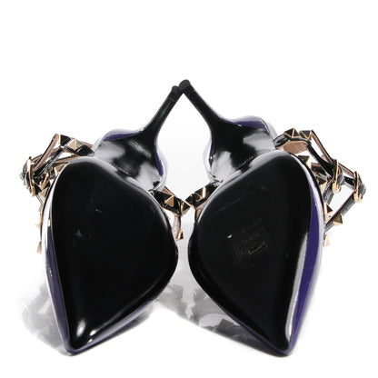 Valentino Garavani Patent Rockstud Ankle Strap Low Heel Pumps 36.5 Purple Black 5 of 6
