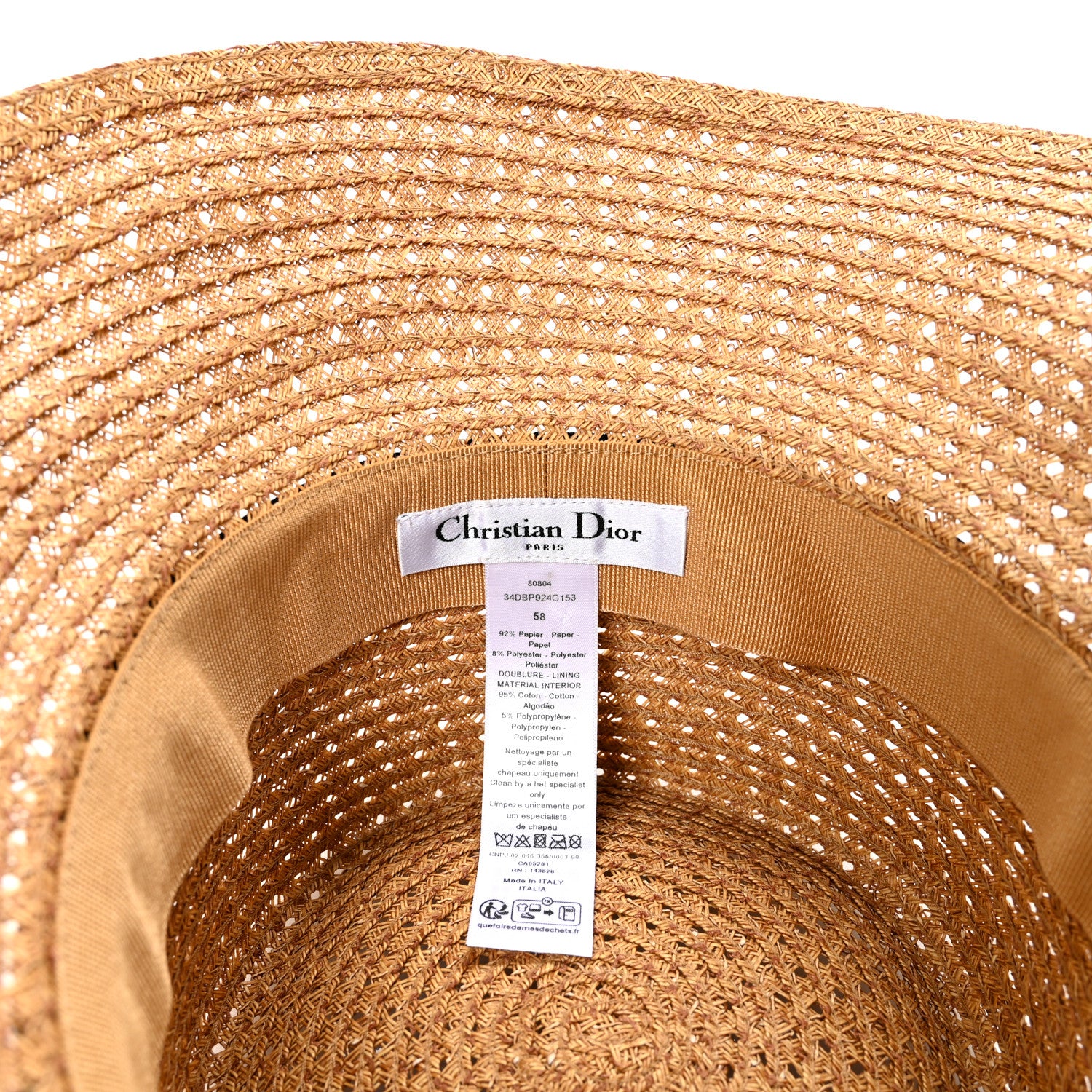 Christian Dior Straw Embroidered D-Bobby Large Brim Hat 58 Fuchsia