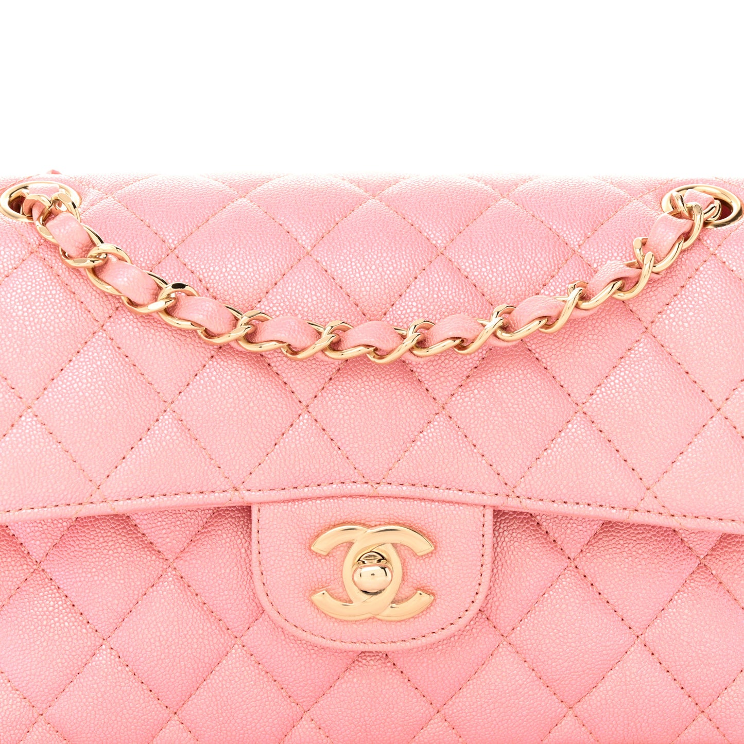 Iridescent Caviar Quilted Small Double Flap Pink