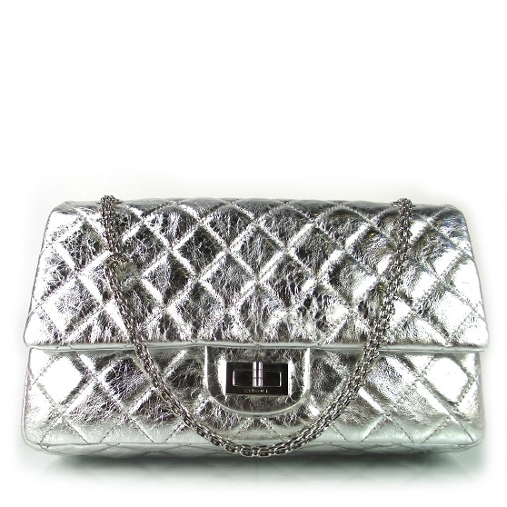 Chanel Distressed Leather 2.55 Reissue 227 Jumbo Flap Silver 1 of 10
