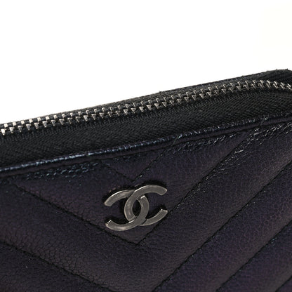 Chanel Iridescent Caviar Chevron Quilted Zip Around Coin Purse Black 10 of 11