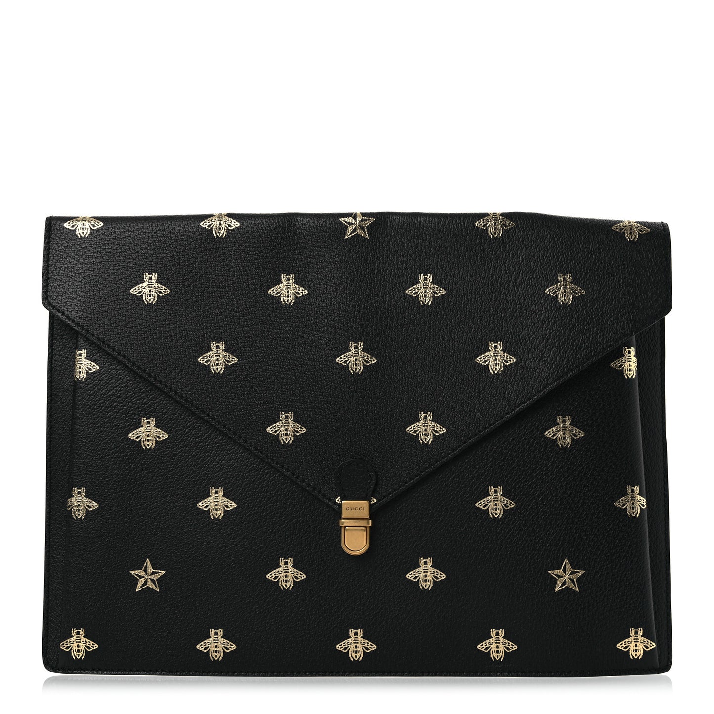 Grained Calfskin Bee Star Portfolio Black
