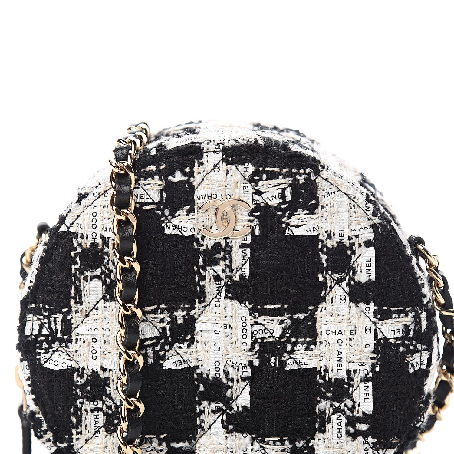 Chanel Tweed Round Clutch With Chain Black White 10 of 11
