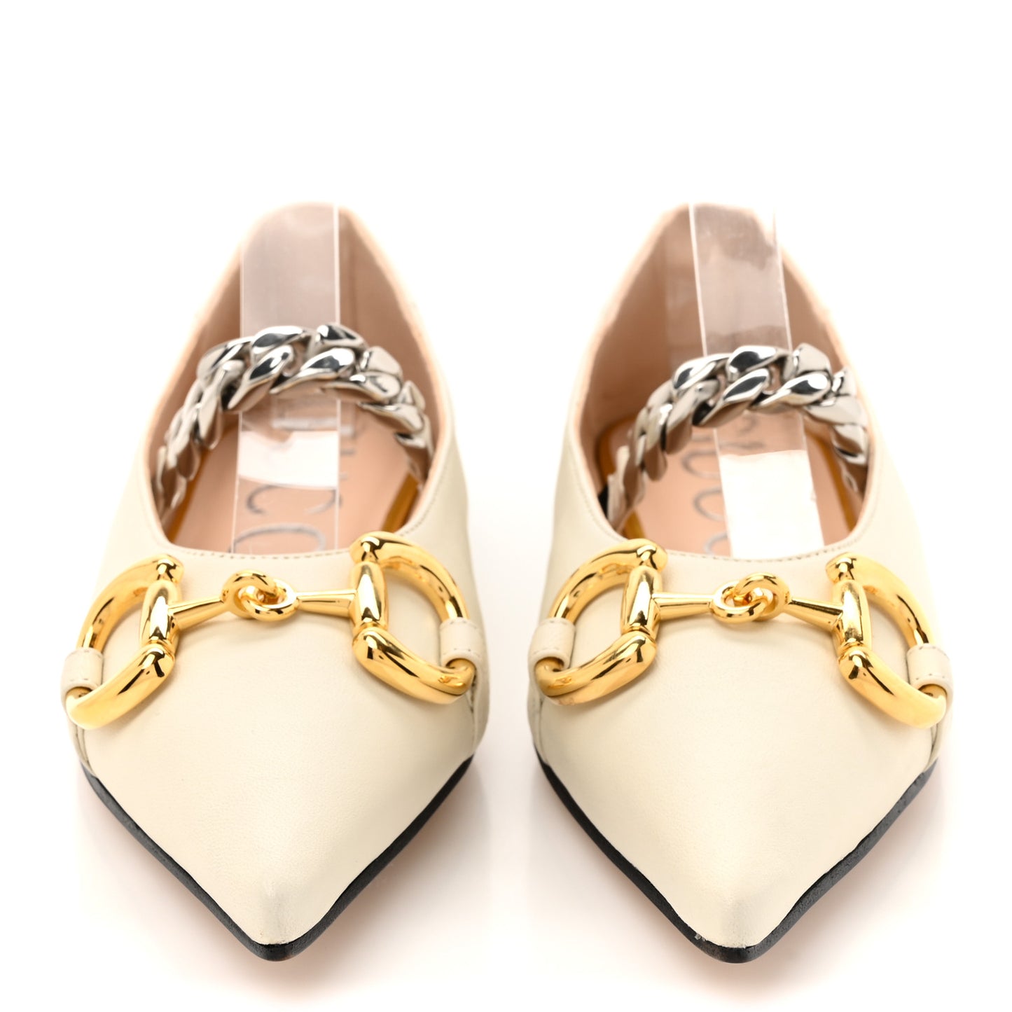 Nappa Lumiere Deva Horsebit Chain Embellished Flats 35.5 Dusty White