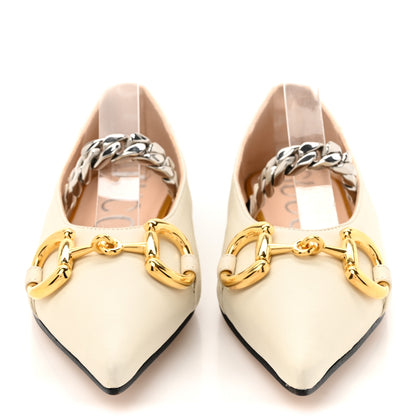 Gucci Nappa Lumiere Deva Horsebit Chain Embellished Flats 35.5 Dusty White 3 of 10