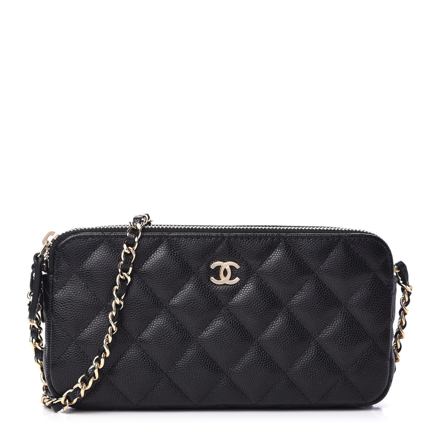 Caviar Quilted Small Clutch With Chain Black
