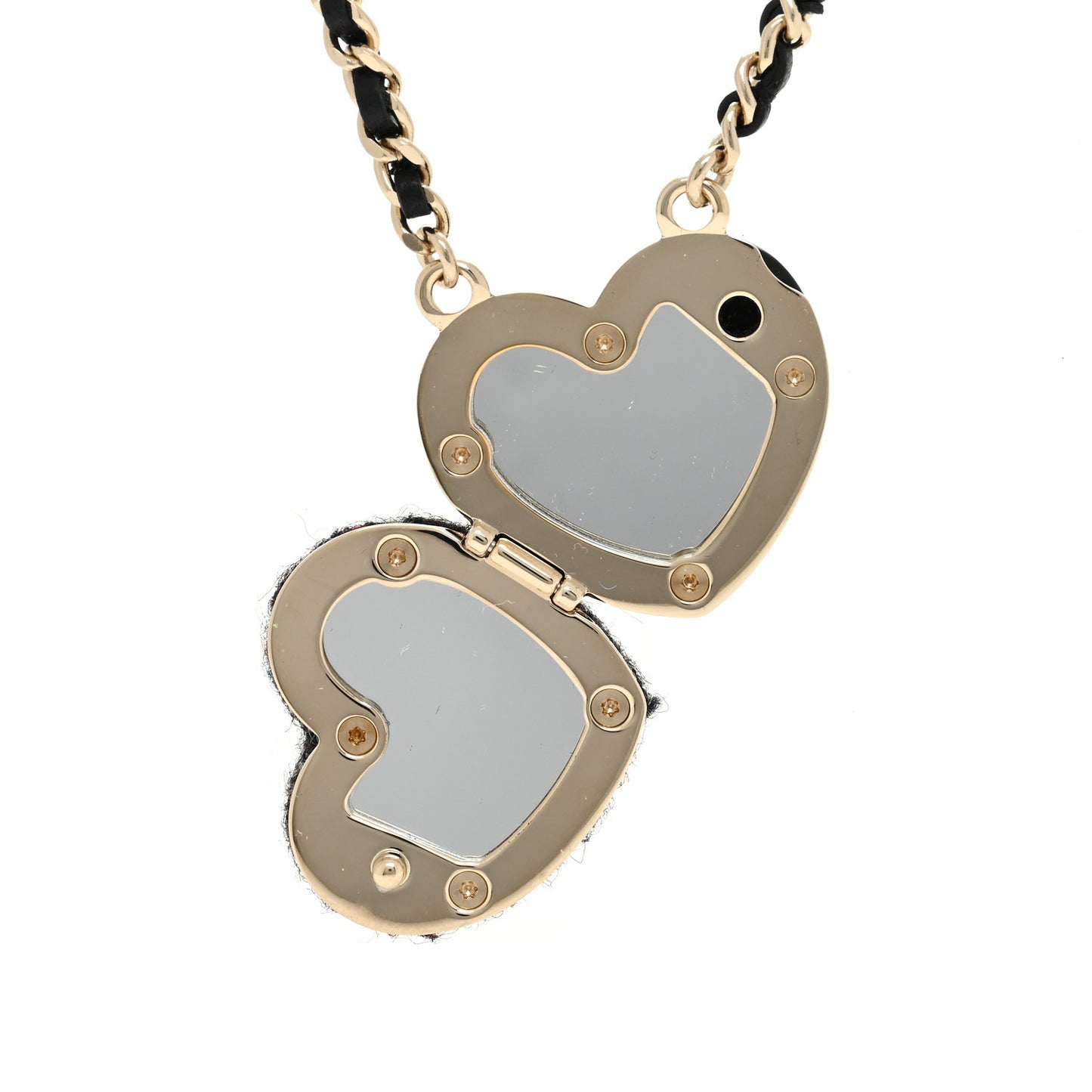 Lambskin Tweed CC Locket Pendant Necklace Grey Blue Black Silver Gold
