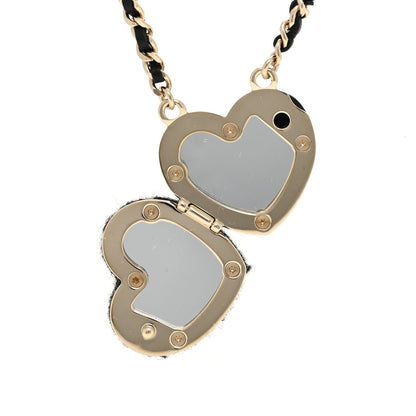 Chanel Lambskin Tweed CC Locket Pendant Necklace Grey Blue Black Silver Gold 3 of 6