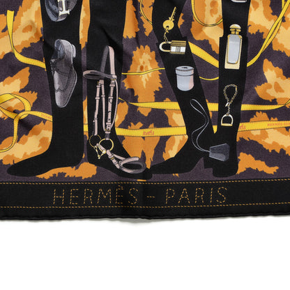 Hermes Silk Gavroche Monsieur et Madame Pocket Square Scarf Ebene Prune Or 3 of 5