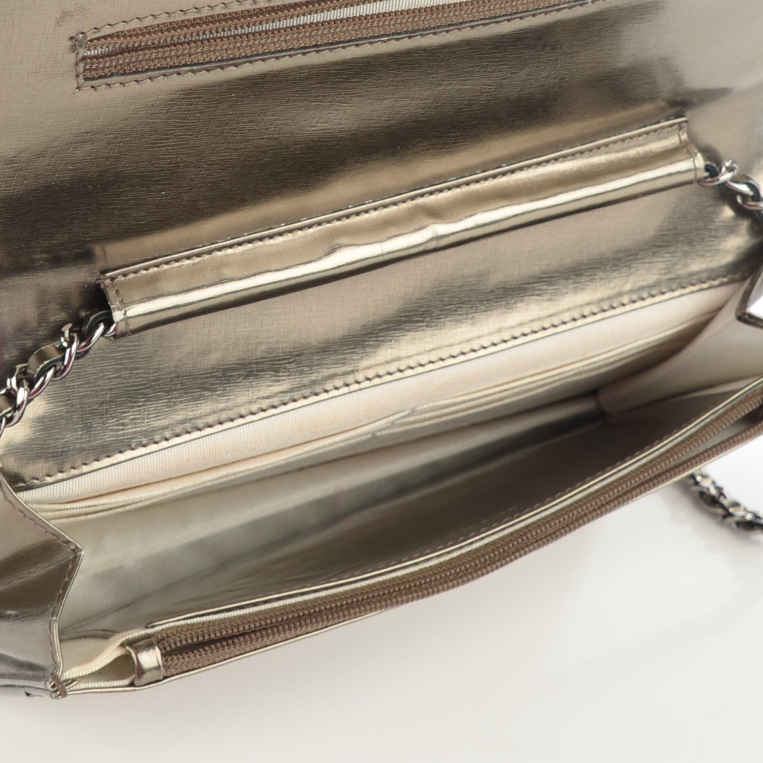 Chanel Metallic Calfskin Timeless CC Wallet on Chain WOC Bronze 5 of 9