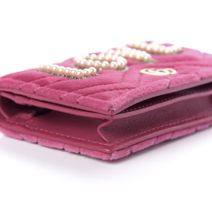 Gucci Velvet Matelasse Pearl Love Embroidered GG Marmont Card Case Wallet Light Raspberry Rose 7 of 9
