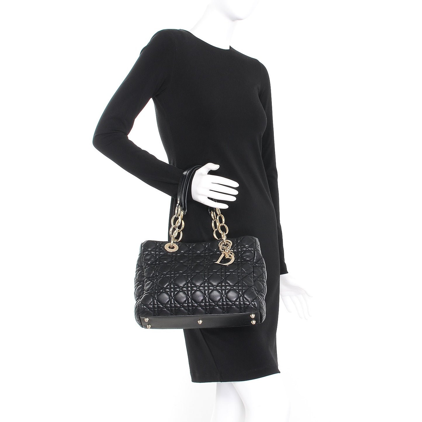 Lambskin Cannage Small Dior Soft Shopping Tote Black