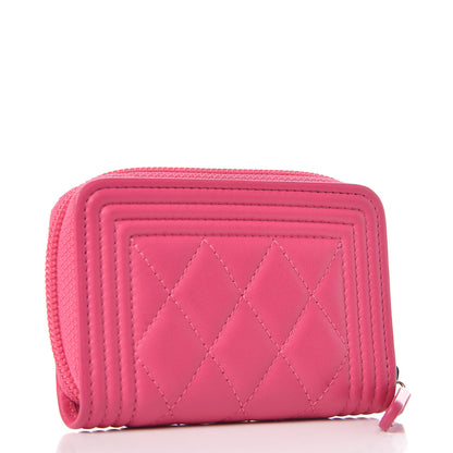 Chanel Lambskin Quilted Boy Zip Around Coin Purse Wallet Fuchsia 3 of 8
