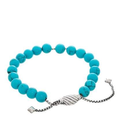 David Yurman Sterling Silver Turquoise 8mm Spiritual Beads Adjustable Bracelet 2 of 3