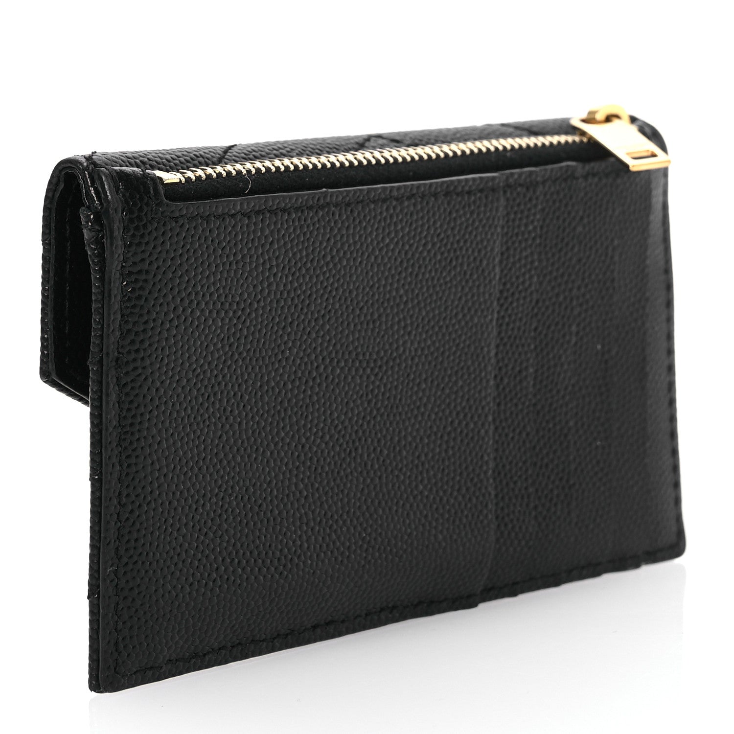 Saint Laurent Grain De Poudre Matelasse Chevron Monogram Compact Wallet Black 3 of 10