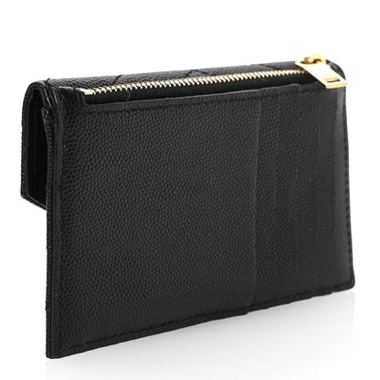 Saint Laurent Grain De Poudre Matelasse Chevron Monogram Compact Wallet Black 3 of 10