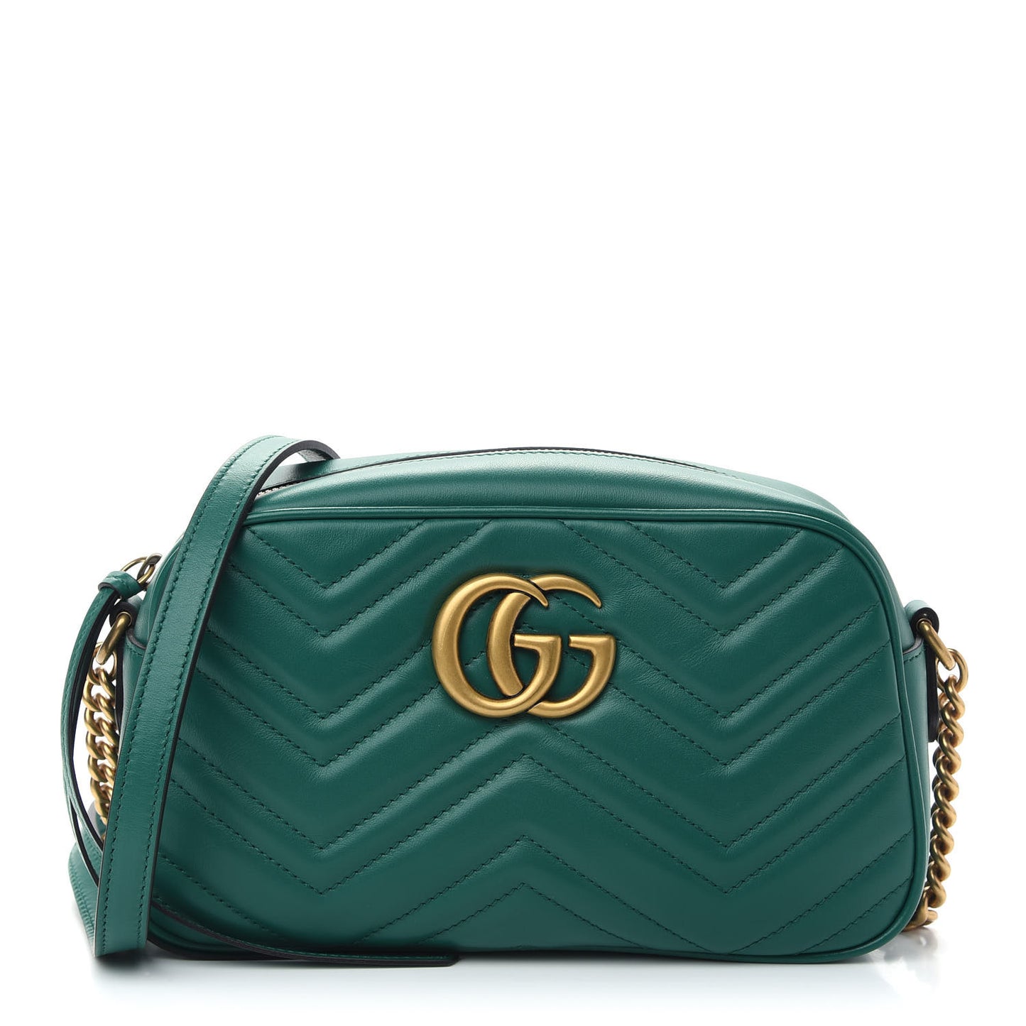 Calfskin Matelasse Small GG Marmont Chain Shoulder Bag Emerald Green