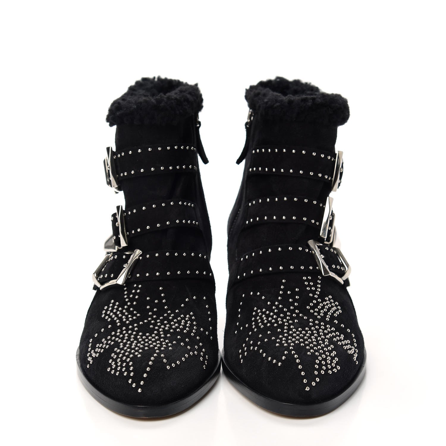 Chloe Shearling Studded Susanna Ankle Boots 38 Black 2 of 9