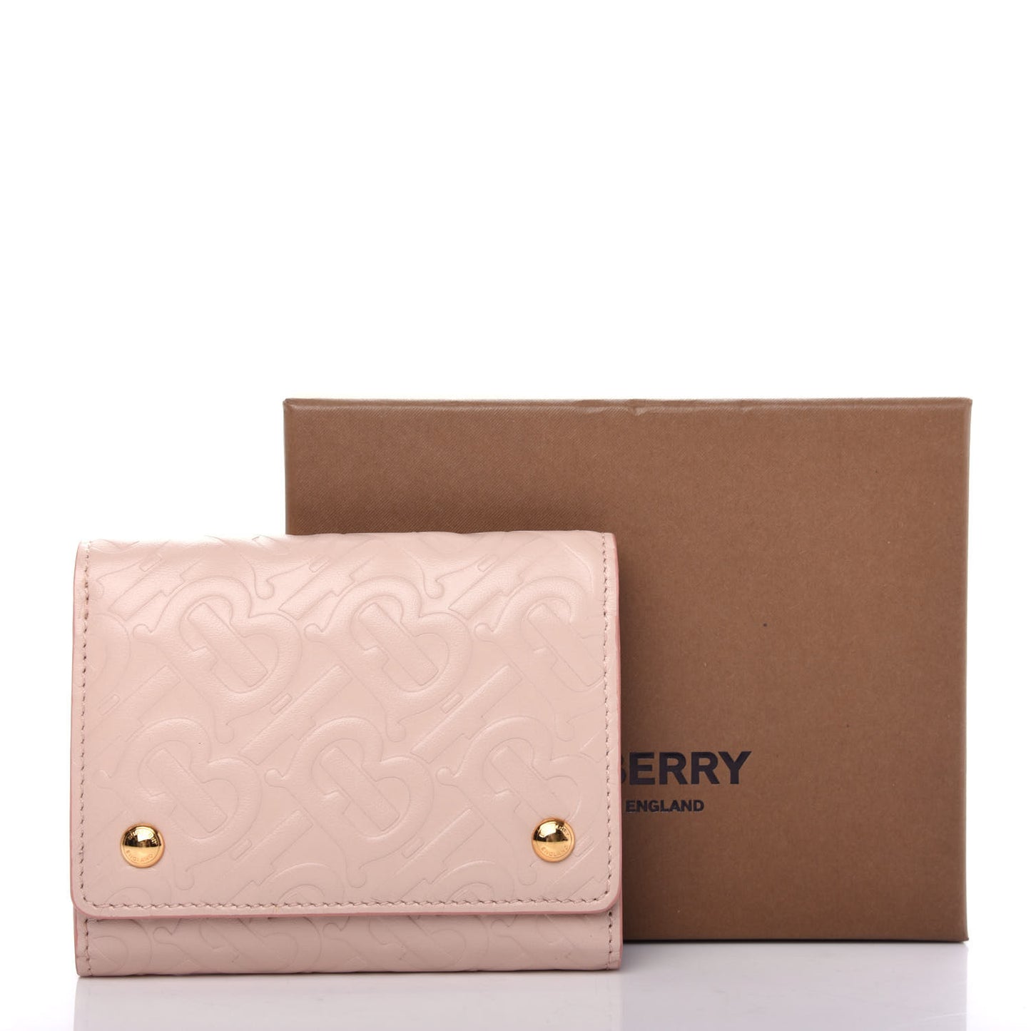 Calfskin Embossed Monogram Tri-Fold Compact Wallet Pink