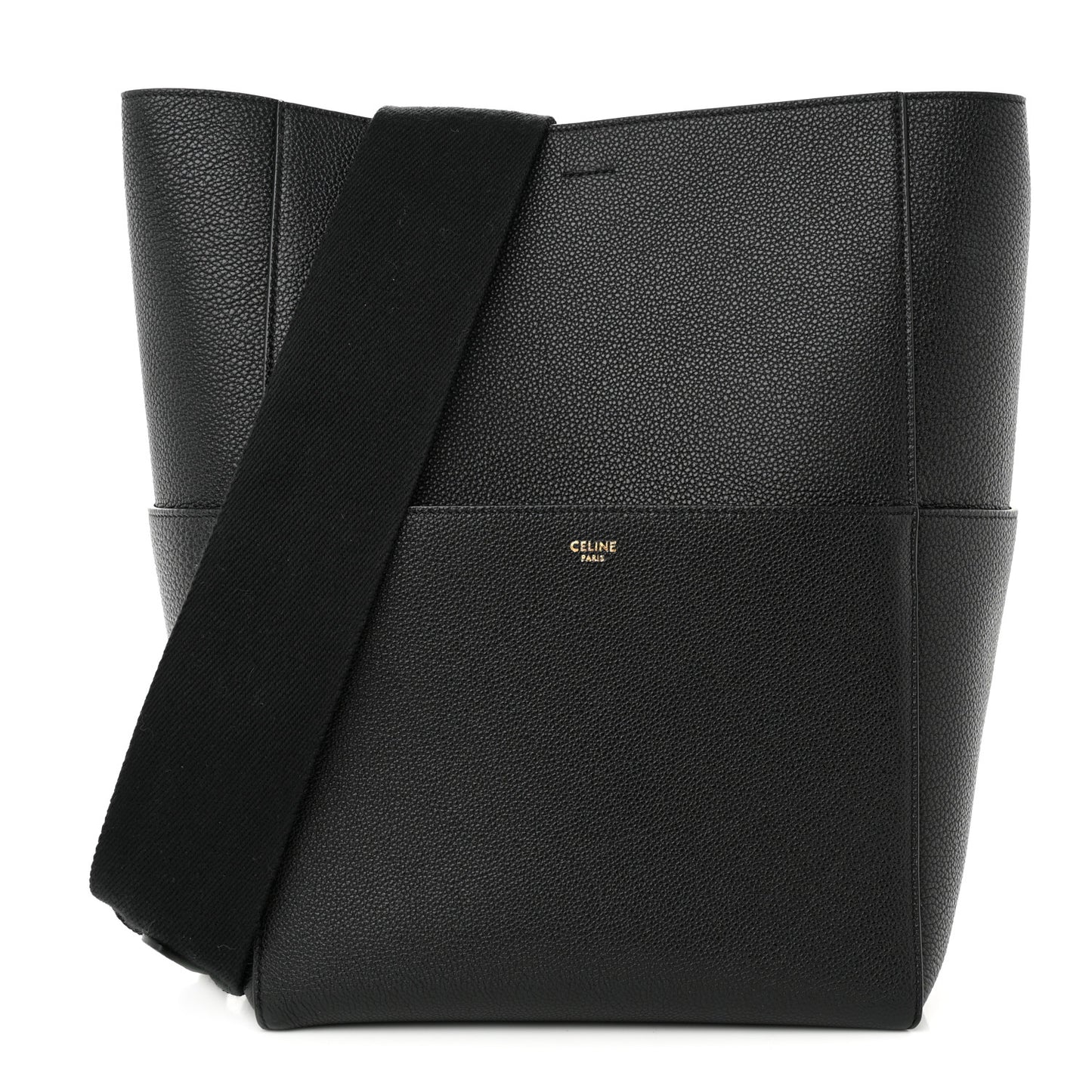Soft Grained Calfskin Sangle Bucket Bag Black