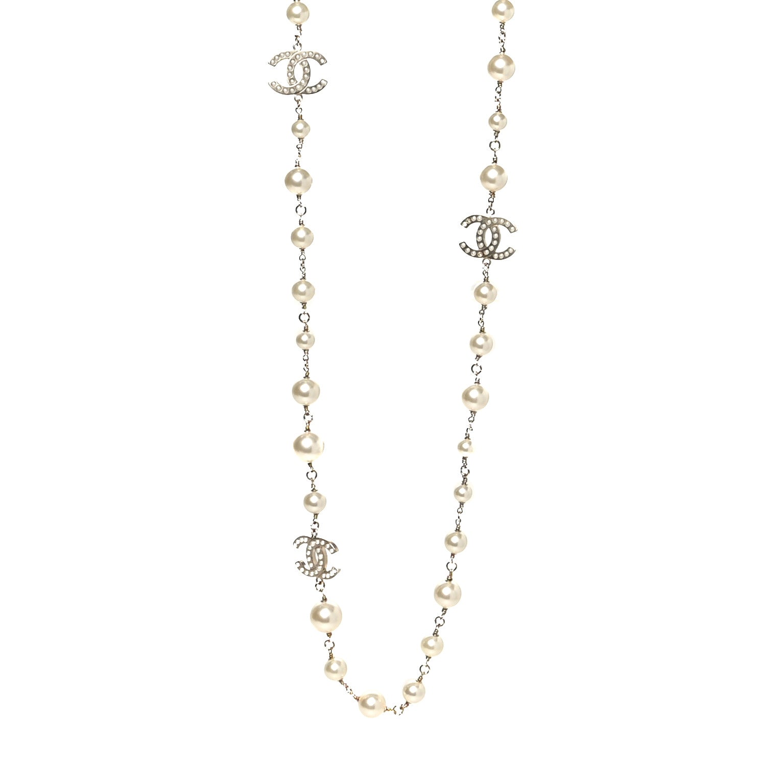 Chanel Crystal Pearl CC Long Necklace Gold 1 of 5