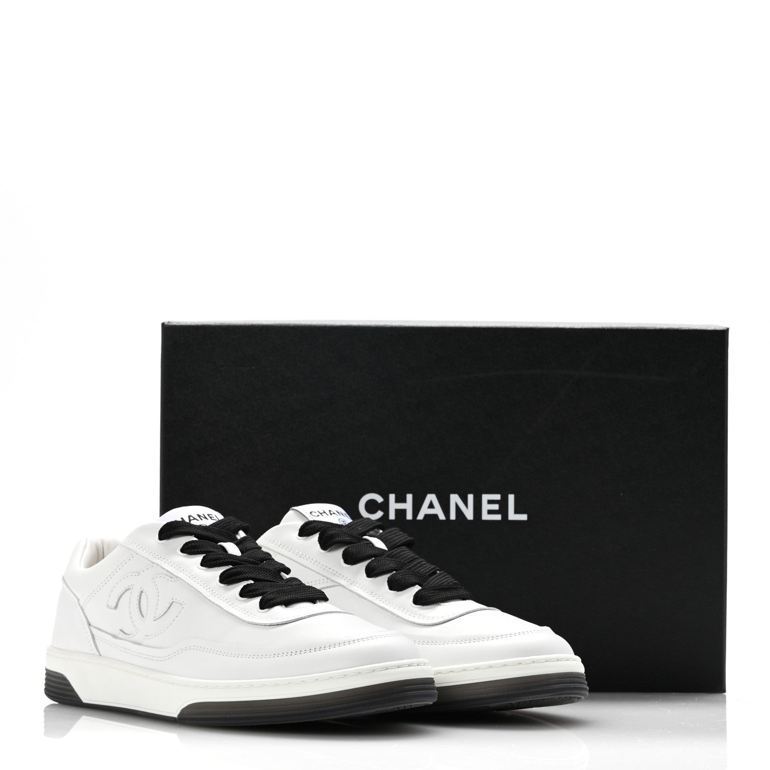 Chanel Calfskin CC Womens Sneakers 40 White Black 13 of 13