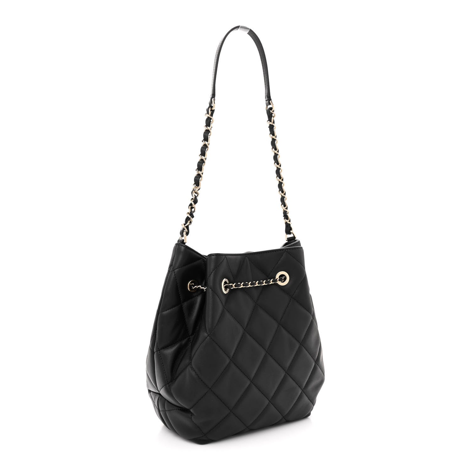 Chanel Lambskin Quilted Large CC Drawstring Bag Black 3 of 12