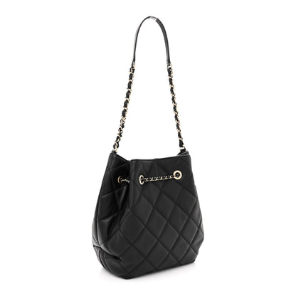 Chanel Lambskin Quilted Large CC Drawstring Bag Black 3 of 12