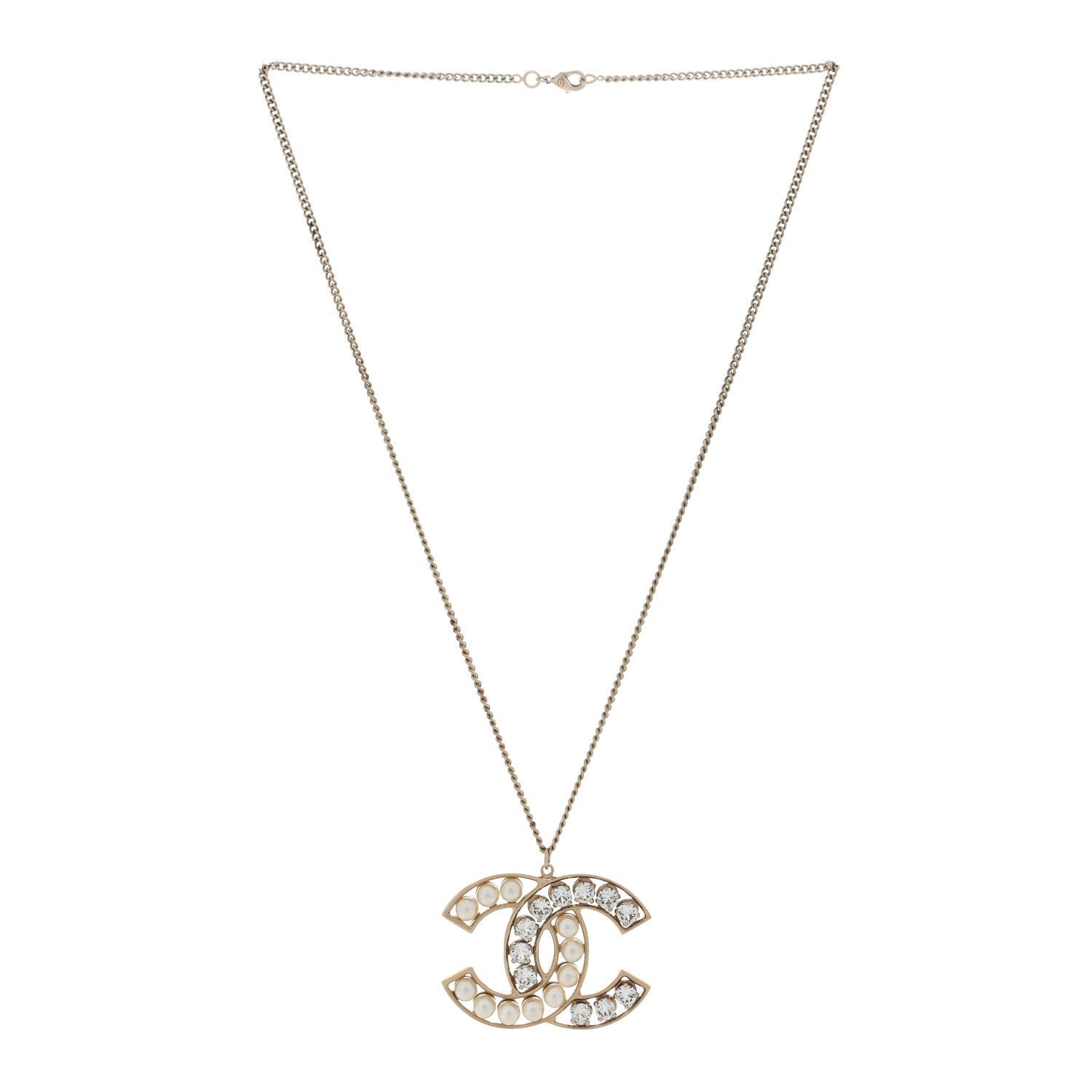 Chanel Pearl Crystal CC Pendant Necklace Gold 2 of 3
