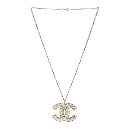 Chanel Pearl Crystal CC Pendant Necklace Gold 2 of 3